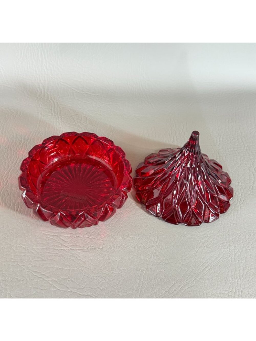 Vintage Shannon Crystal Ruby Red Hershey Kiss Lidded Candy Dish Godinger 5.5" - Picture 5 of 14